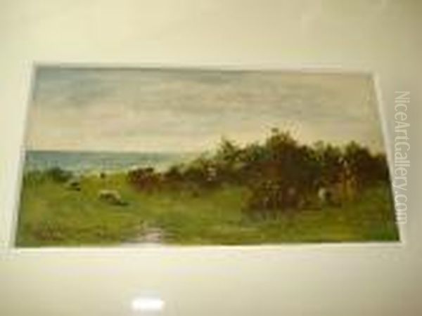 Sheep Grazing On The Coast Oil Painting by Robert Gemmell Hutchison