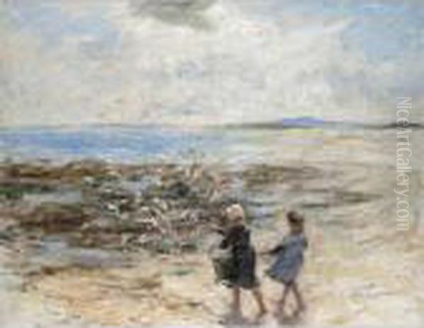 Feeding The Seagulls Oil Painting by Robert Gemmell Hutchison