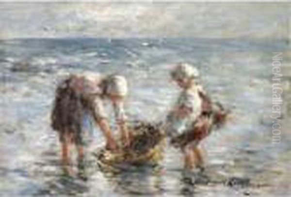 Washing The Basket Oil Painting by Robert Gemmell Hutchison