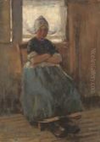 A Seated Dutch Girl Oil Painting by Robert Gemmell Hutchison