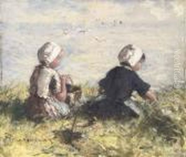 Two Girls In The Dunes Oil Painting by Robert Gemmell Hutchison