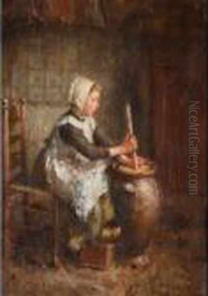 Churning Butter Oil Painting by Robert Gemmell Hutchison