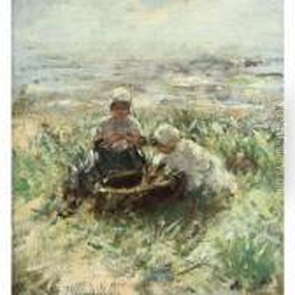 Children On The Dunes Oil Painting by Robert Gemmell Hutchison