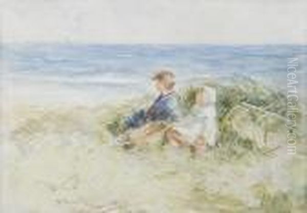 Fisher Girls On The Dunes Oil Painting by Robert Gemmell Hutchison