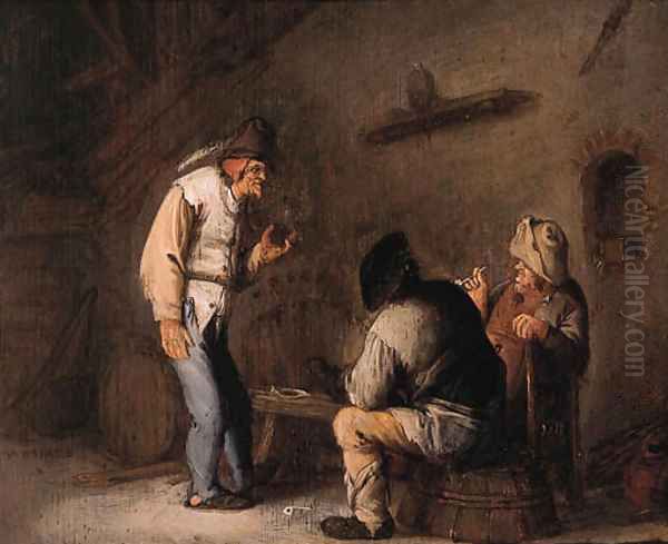 Boors drinking and smoking in a barn Oil Painting by Bartholomeus Molenaer