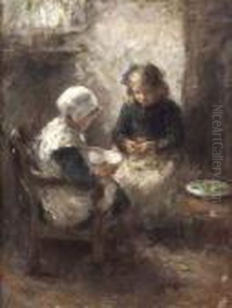 Shelling Peas Oil Painting by Robert Gemmell Hutchison