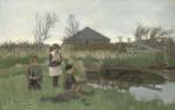 The Minnow Fishers Oil Painting by Robert Gemmell Hutchison