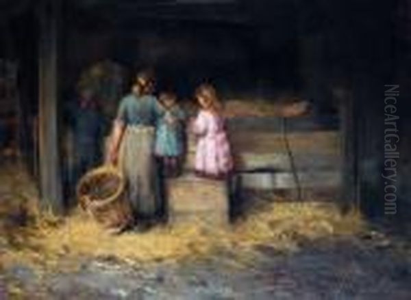 Peep At The Pigs Oil Painting by Robert Gemmell Hutchison