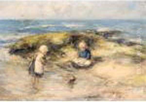 Young Children Crabbing Oil Painting by Robert Gemmell Hutchison