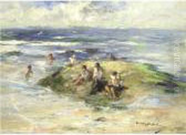 Boys Bathing, Machrihanish Oil Painting by Robert Gemmell Hutchison