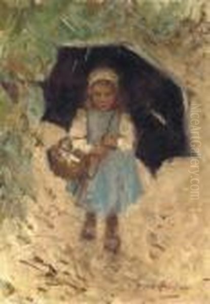 A Girl With An Umbrella Oil Painting by Robert Gemmell Hutchison