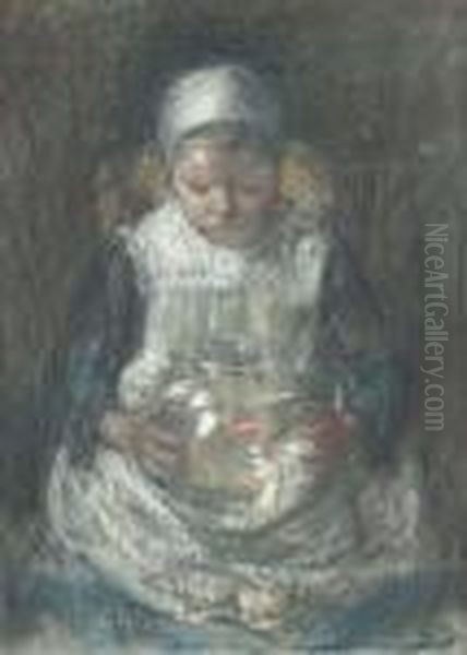 Her New Goldfish Oil Painting by Robert Gemmell Hutchison