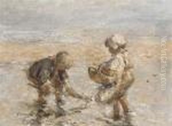 Shrimping Oil Painting by Robert Gemmell Hutchison