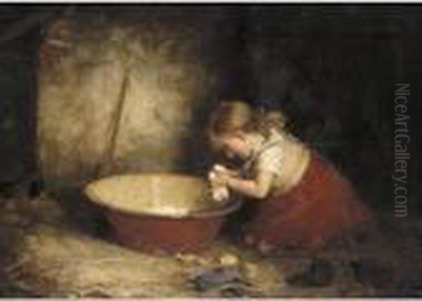 Washing Her Socks Oil Painting by Robert Gemmell Hutchison