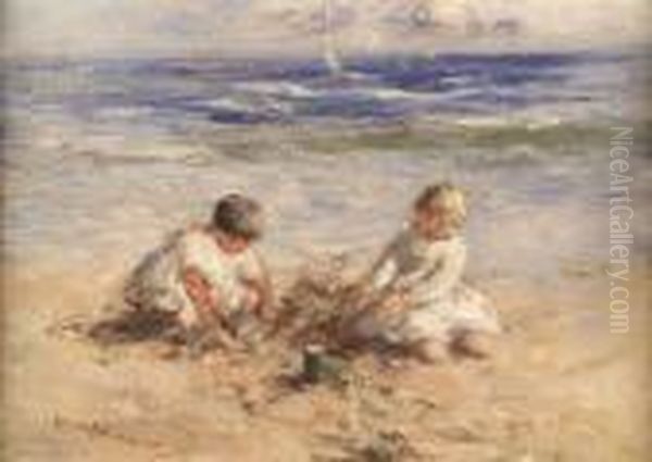 Building Sandcastles Oil Painting by Robert Gemmell Hutchison