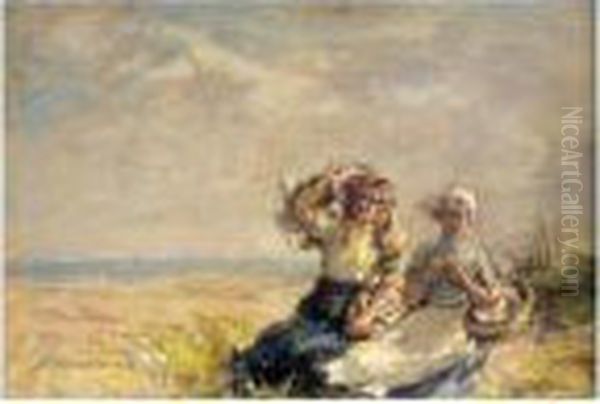 A Windy Day By The Coast Oil Painting by Robert Gemmell Hutchison