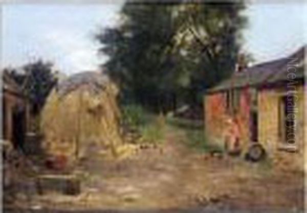 A Farm Yard Oil Painting by Robert Gemmell Hutchison