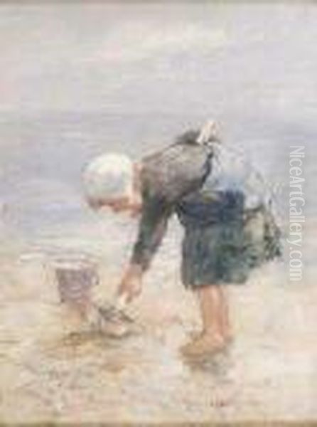 On The Beach Oil Painting by Robert Gemmell Hutchison