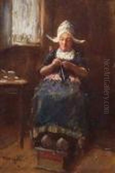 Knitting Oil Painting by Robert Gemmell Hutchison