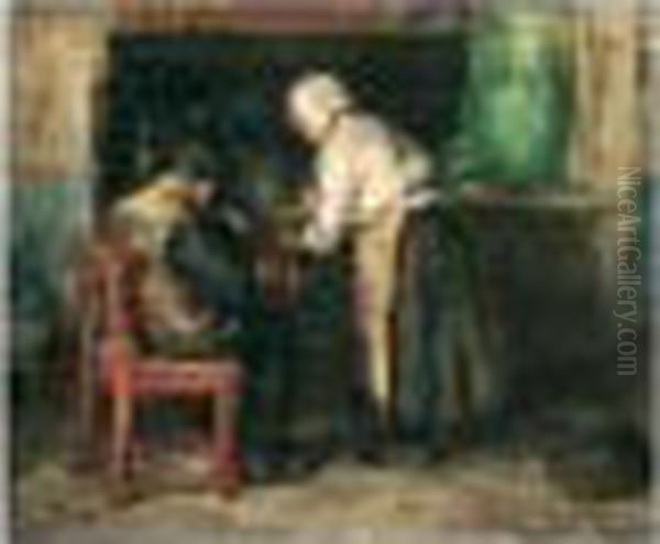 Warming By The Fire Oil Painting by Robert Gemmell Hutchison