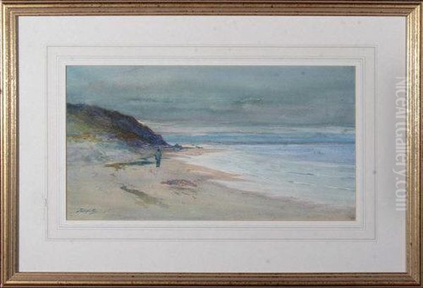 A Solitary Figure On A Northern Beach Oil Painting by Thomas Swift Hutton