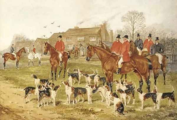 The meet at the Fox Inn, Bransford, Worcester; and On the scent Oil Painting by Sylvester Martin