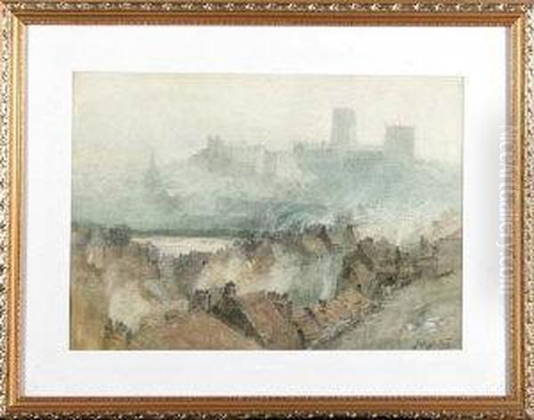 A View Of Durham Cathedral Across The City Rooftops Oil Painting by Thomas Swift Hutton