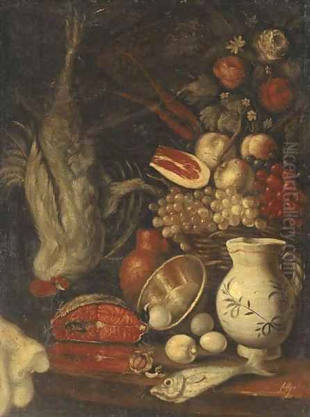 A basket of fruit Oil Painting by Carlo Magini