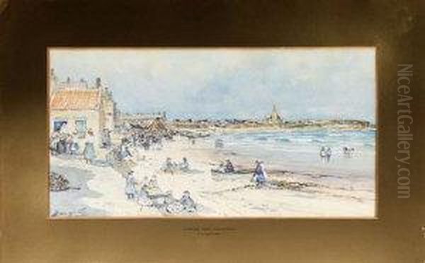 Summertime Newbiggin Beach Oil Painting by Thomas Swift Hutton