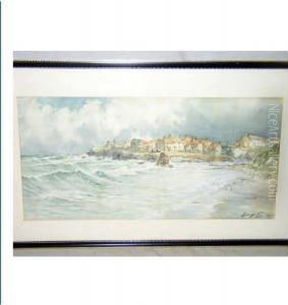 Study Of A Northumbrian Coastalvillage Oil Painting by Thomas Swift Hutton