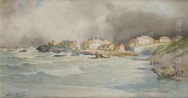 A Coastal Village Oil Painting by Thomas Swift Hutton