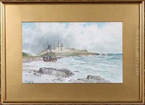 A Dismasted Brig Beached Near Dunstanburgh Castle Oil Painting by Thomas Swift Hutton