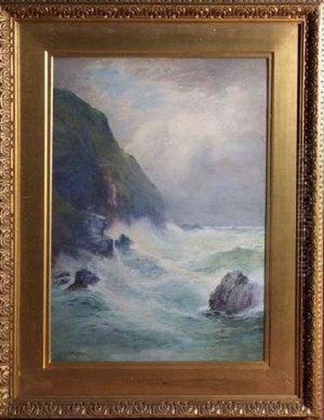 A Rock Bound Coast Oil Painting by Thomas Swift Hutton