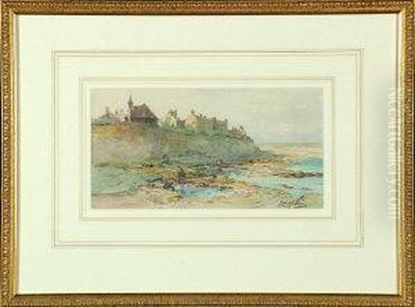 Cullercoats Bay At Low Tide Oil Painting by Thomas Swift Hutton