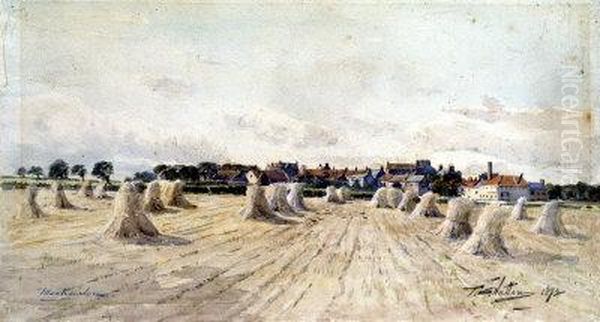 Monkseaton, Harvest Time Oil Painting by Thomas Swift Hutton