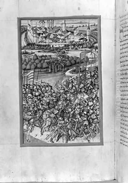 Illustration of the Battle of Lechfeld from the Augsburg Chronicle 1457 Oil Painting by Sigismund Meisterlin