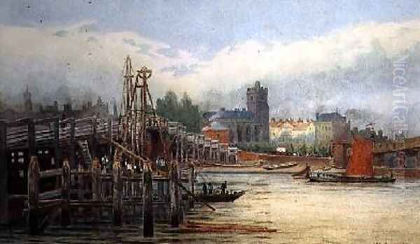 Old Putney Bridge 1881 Oil Painting by Hubert James Medlycott