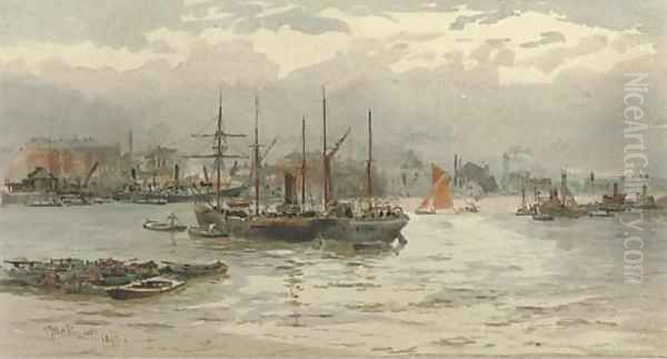 Shipping in the Pool of London Oil Painting by Hubert James Medlycott