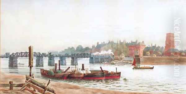 Battersea Bridge and Old Chelsea Church Oil Painting by Hubert James Medlycott