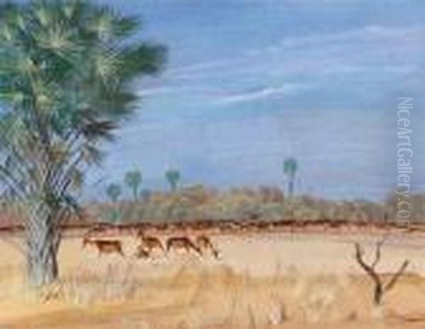 Antilopes Koba (am-dafok) Tchad Oil Painting by Alexander Evgenievich Yakovlev