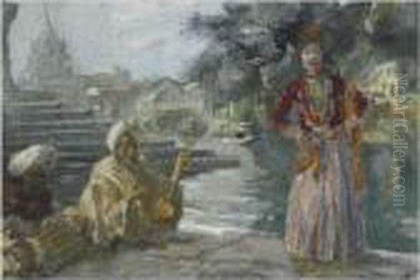 A Kashmiri Singer, Shrinagar Oil Painting by Alexander Evgenievich Yakovlev