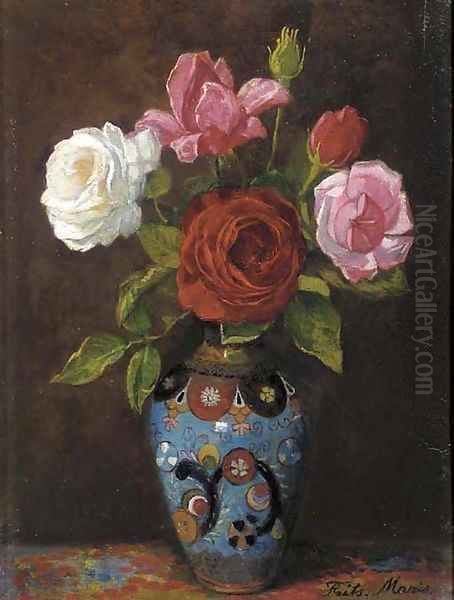 Roses a cloissone vase Oil Painting by Frits Maris