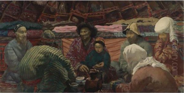 Under A Kirghiz Tent Oil Painting by Alexander Evgenievich Yakovlev