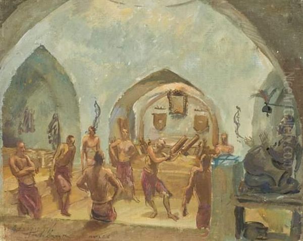 La Danse, Circa 1931, Tempera 
Sur Toile Marouflee Sur Carton, Signee Et Situee Teheran En Bas A 
Gauche, Porte Un Cachet Au Dos Oil Painting by Alexander Evgenievich Yakovlev