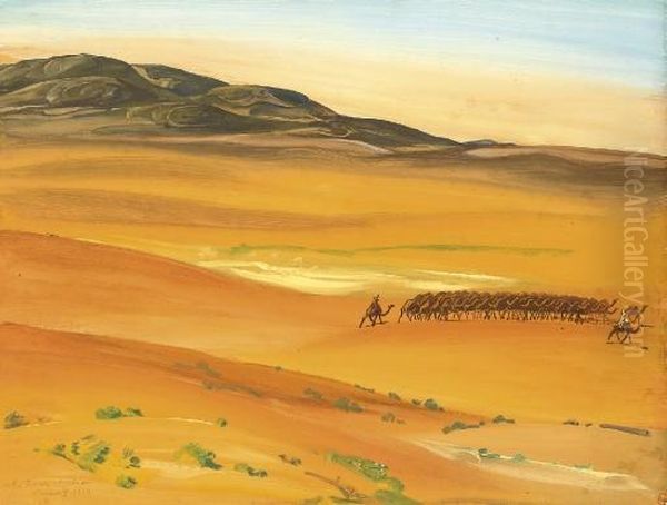 Le Troupeau Des Chameaux, Sahara Oil Painting by Alexander Evgenievich Yakovlev