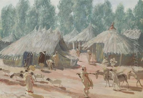 Etude De Village Ethiopiens, Region D'addis Abeba Oil Painting by Alexander Evgenievich Yakovlev