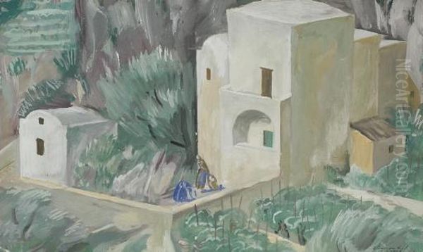 Etude Pour Des Scenes De Village A Capri Oil Painting by Alexander Evgenievich Yakovlev