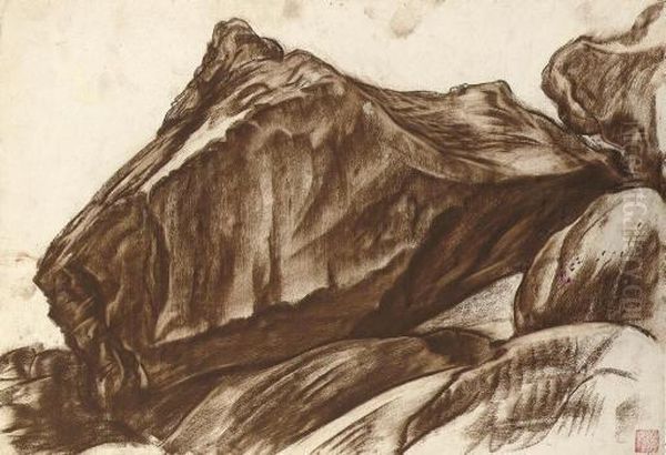 Study Of A Mountain Landscape 
(illustrated); Study Of A Kneeling Nude; And Study Of A Seated Nude Oil Painting by Alexander Evgenievich Yakovlev