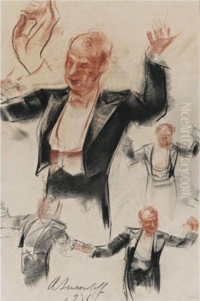 Impressions Of Sergei Koussevitsky, Conducting The Boston Symphony Orchestra Oil Painting by Alexander Evgenievich Yakovlev