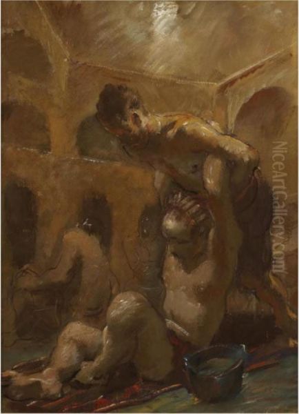 In The Hammam Oil Painting by Alexander Evgenievich Yakovlev